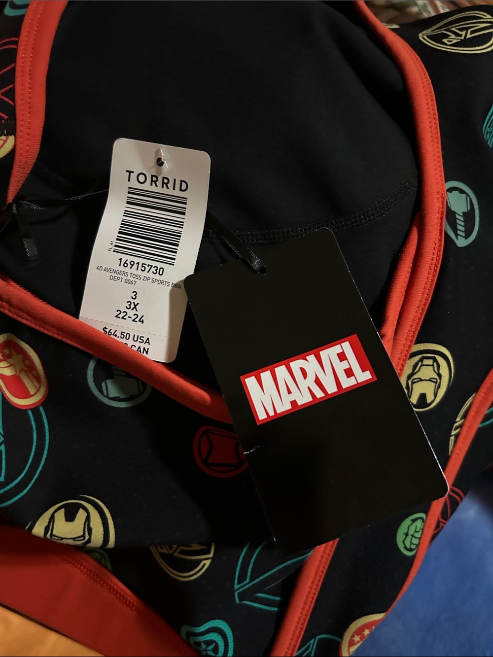 Torrid Marvel Avengers Zip-Front Sports Bra New with Tags, Size 3, New with Tags - Picture 5 of 6